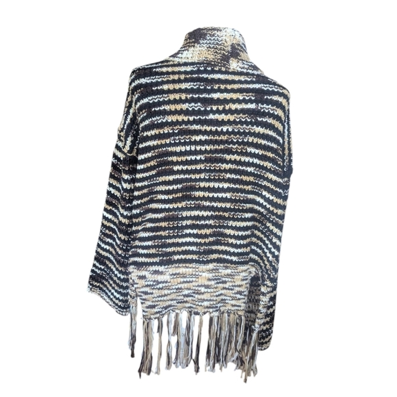 Bohemian Neutral Chunky Knit Festival Hippie Vibes Fringe Cardigan By POL Sz M - Picture 4 of 16